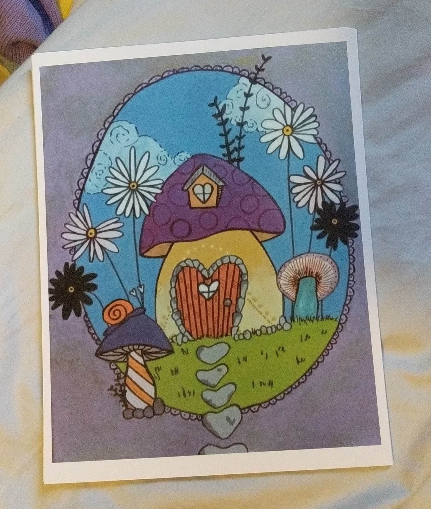 Prints: "Purple Mushroom House — art print by Sydney Nova, blue, clouds, cottagecore
